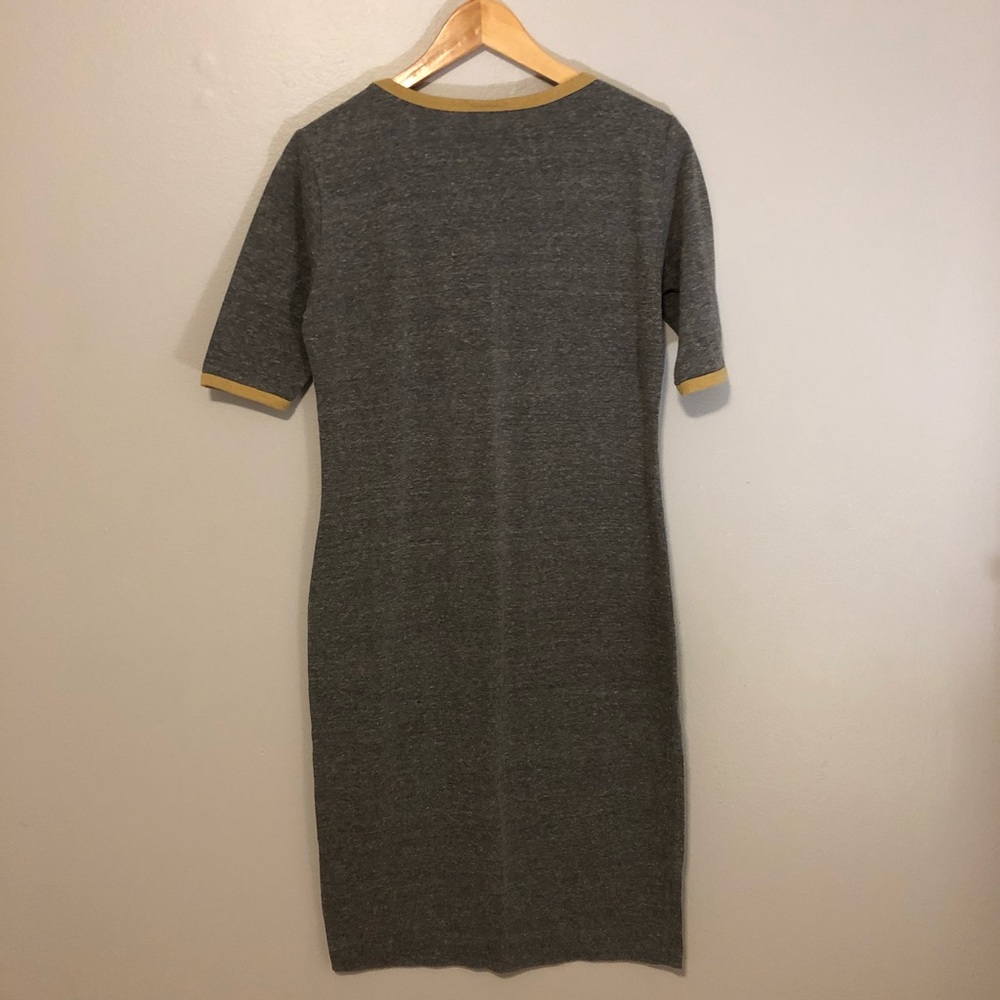 Lularoe Gray and Mustard Yellow Soft Midi Dress - Picture 4 of 7
